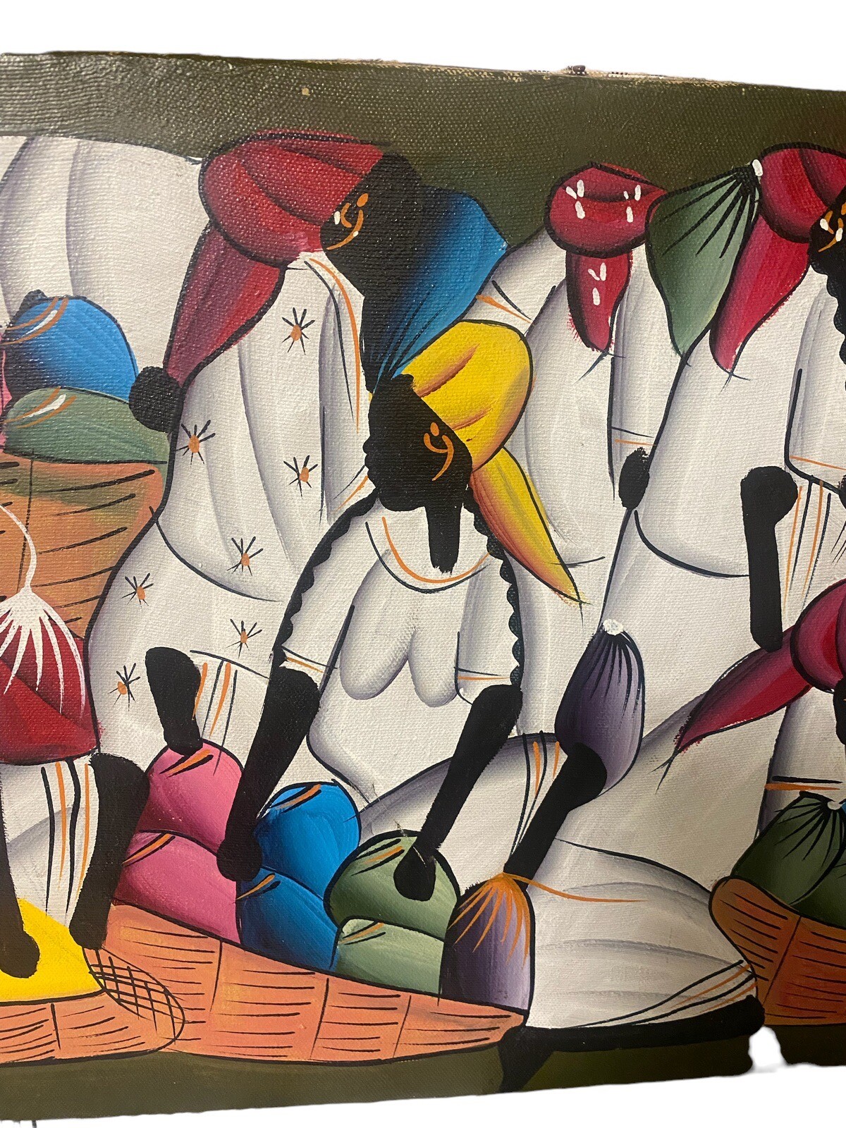 Art Painting Haitian Folk Women At Market Haiti Stretched Fabric Home Decor