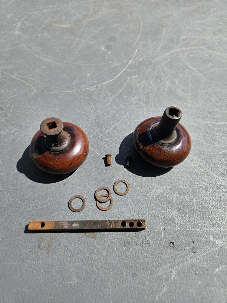 Antique Door Knobs & Shaft Brown Worn Good Stuff