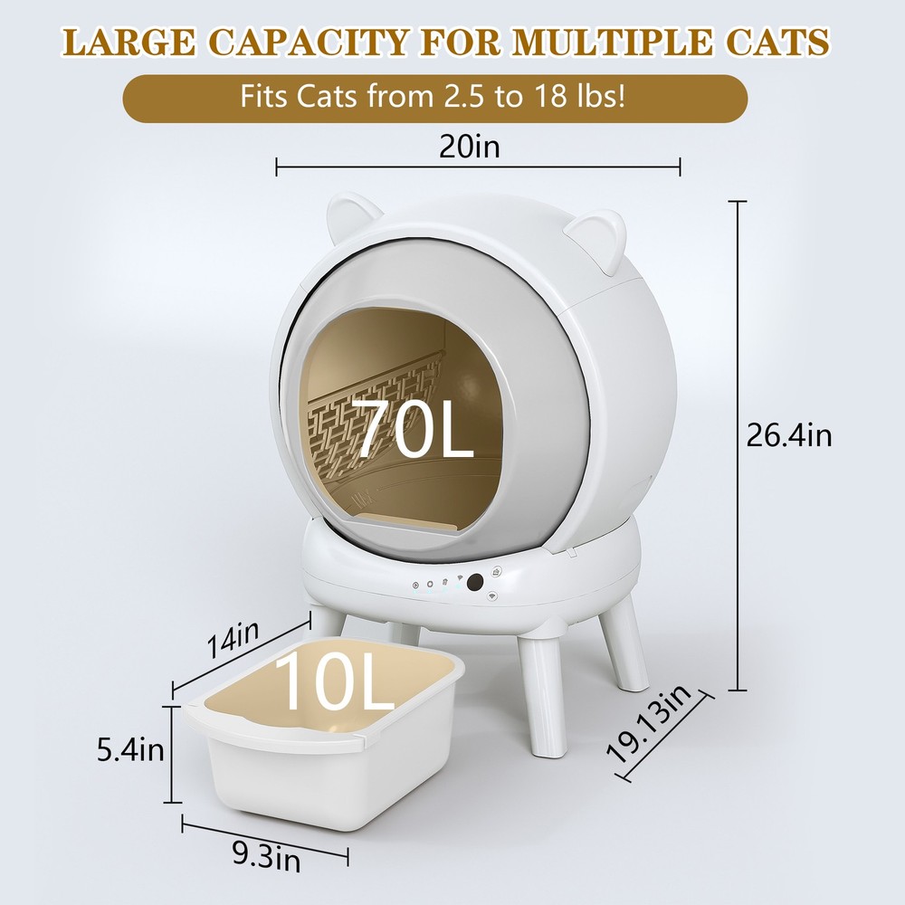 Automatic Self-Cleaning Cat Litter Box, Large Capacity for Multiple Cats