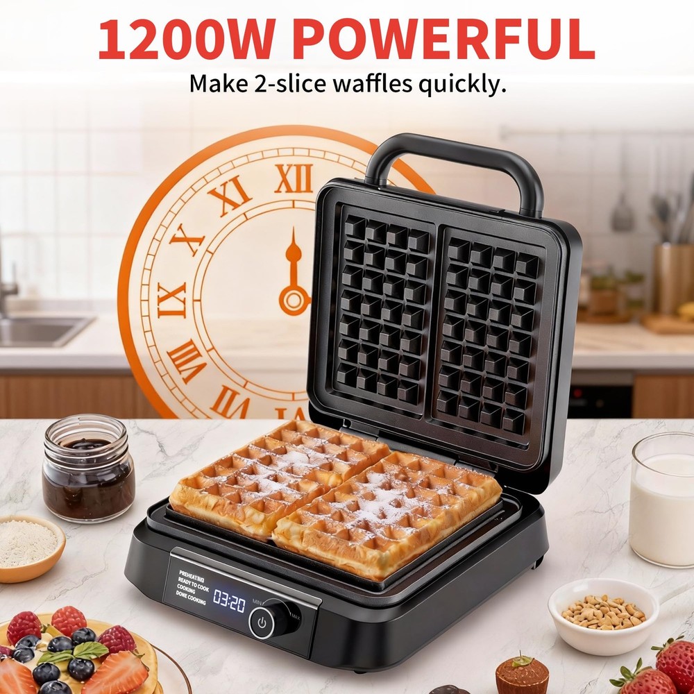 Waffle Maker, 1200W Belgian Waffle Maker, Dual Rectangular Thick Waffle Iron,...