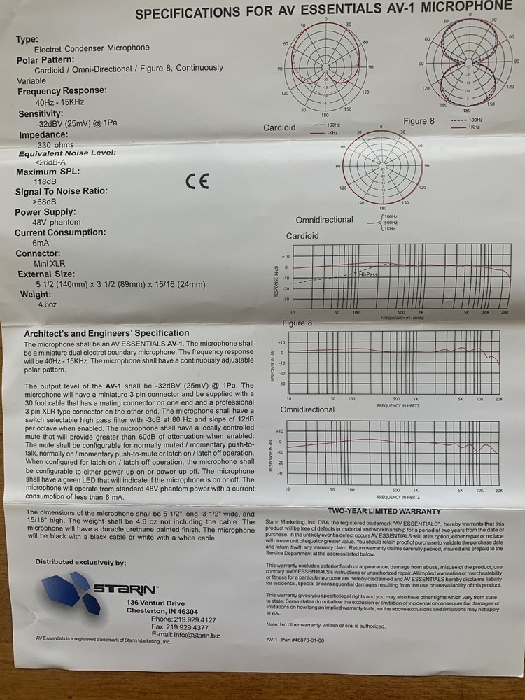AV Essentials AV-1 Boundry Microphone