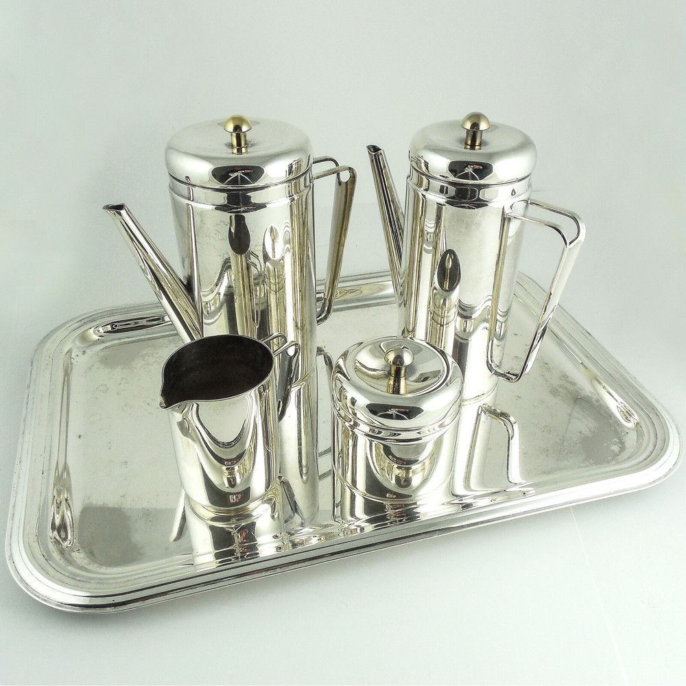 PM Italian Silverplate & Brass Coffee & Tea, 5 Piece Service — MARKED, CLASSIC