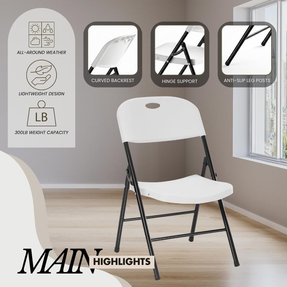 4-Pack Heavy Duty Plastic Folding Chair, 450 lbs Capacity Foldable Chairs