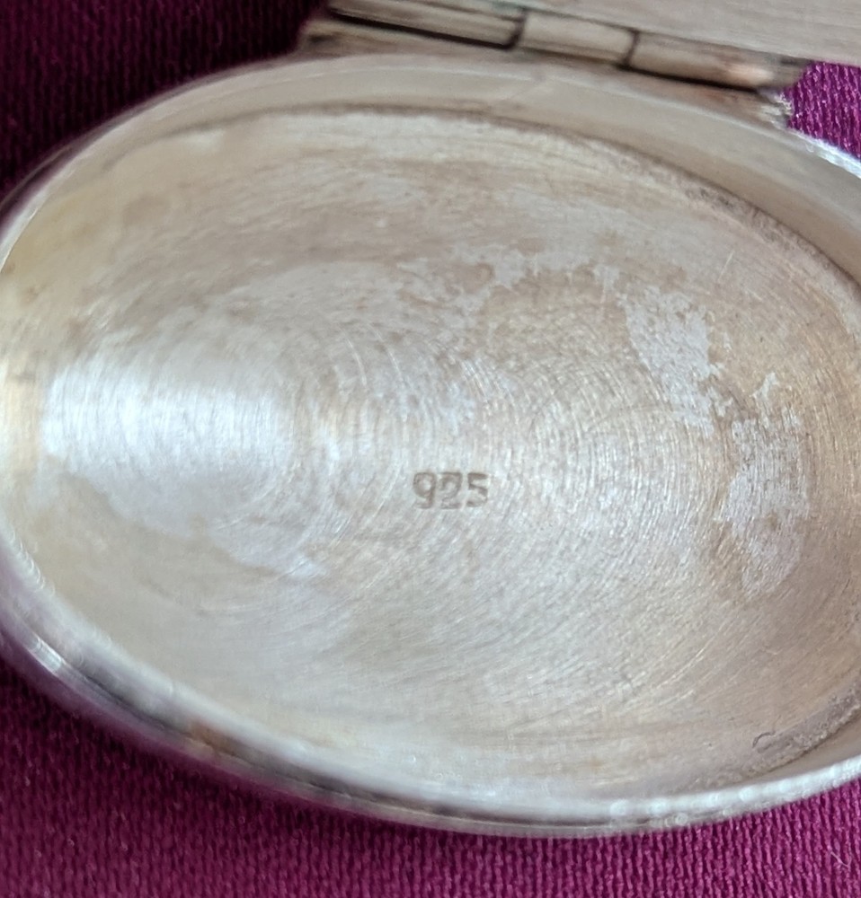 Sterling Silver 925 Stripped Candy Wrapper Hinged Storage Pill Ring Box