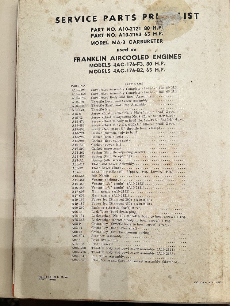 Franklin Aircraft Engine Model 4AC-176 Operators Handbook