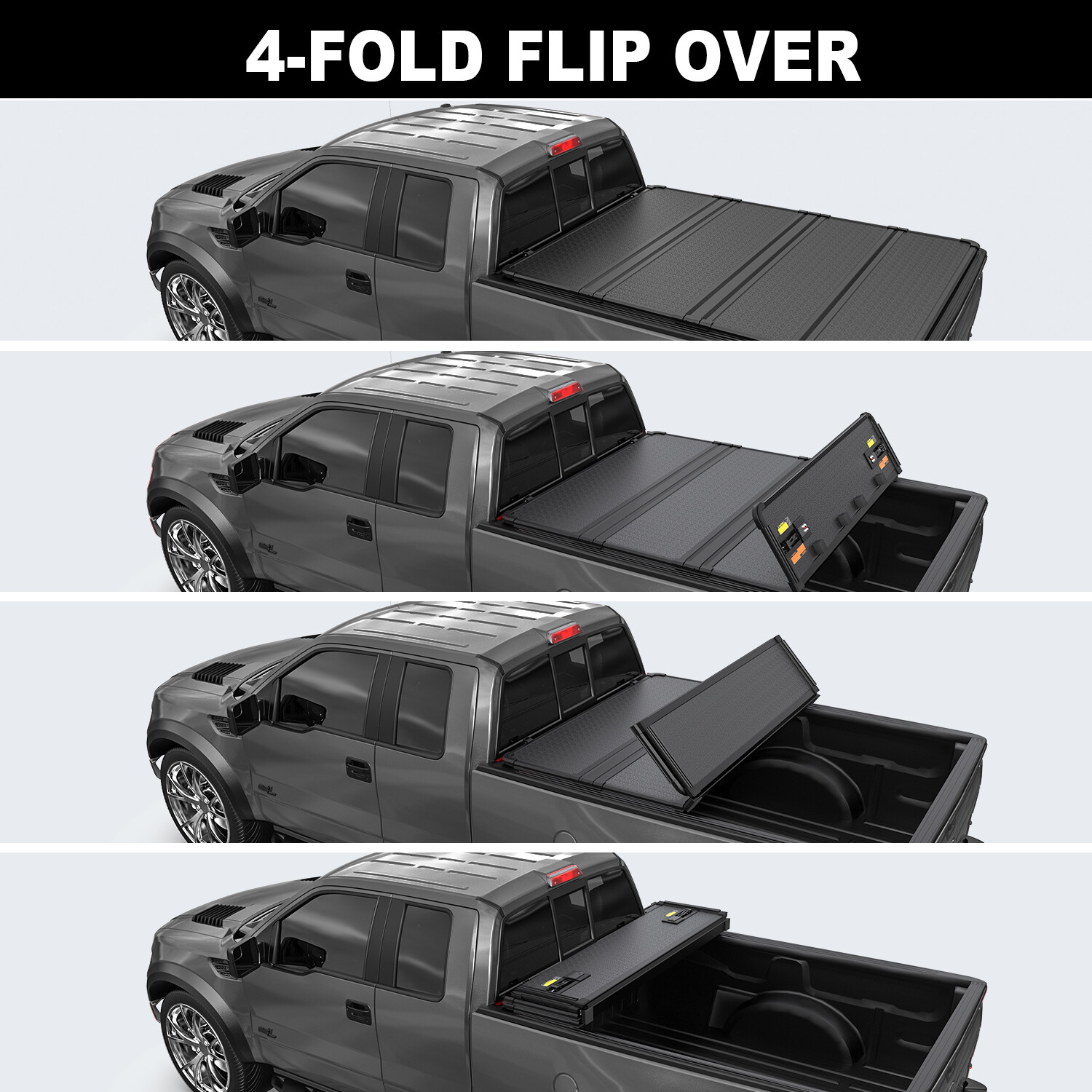 5.5FT Bed 4-Fold Hard Tonneau Cover For 2015-2024 Ford F150 Truck w/ Led Lamp
