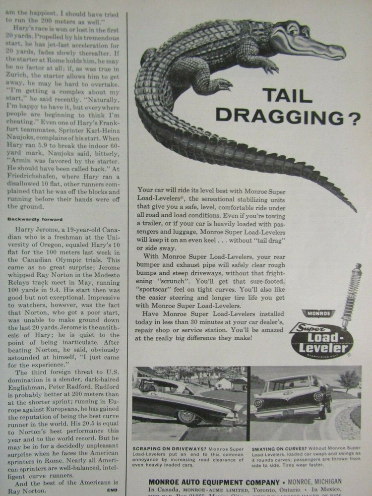 1960 Monroe Super Loader Leveler Tail Dragging? Original Print Ad 9 x 11"