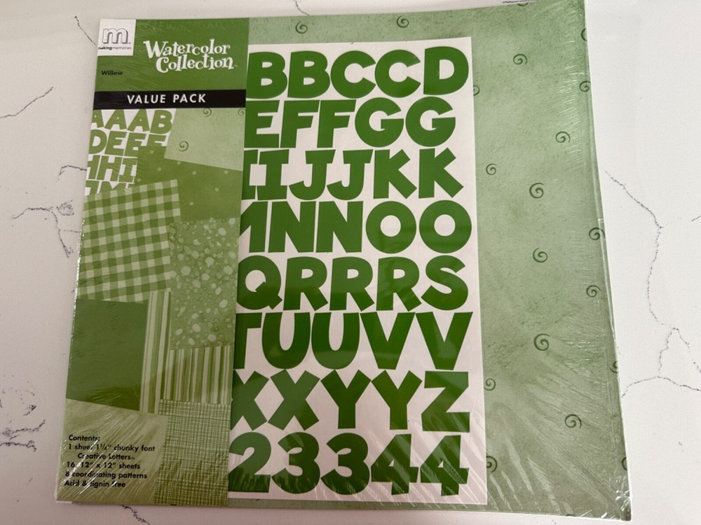 Making Memories Watercolor Collection Willow Value Pack Letters Sheets Patterns