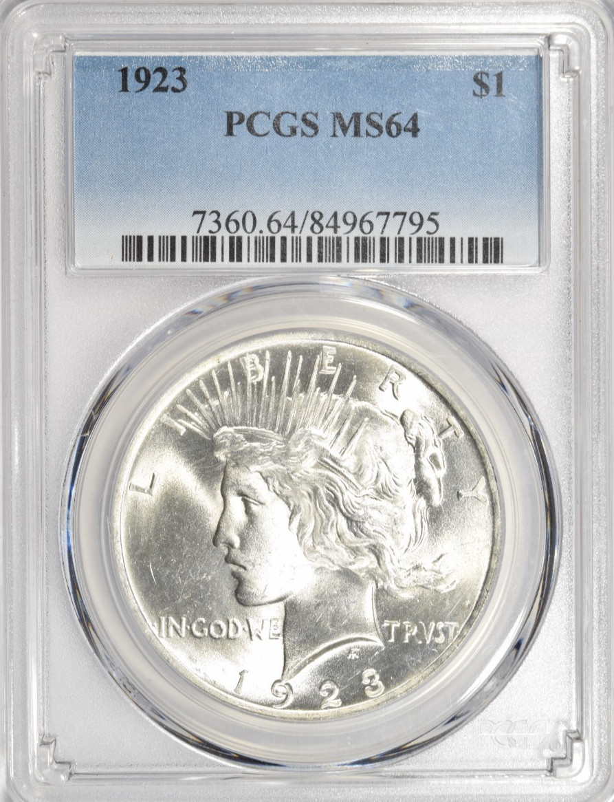 1923 PEACE DOLLAR ~ PCGS MS64 ~ BRIGHT WHITE!