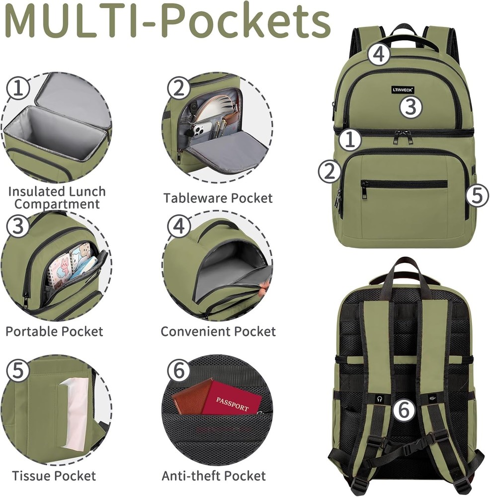 Cooler Backpack,Insulated Backpack Leakproof Double Deck Green