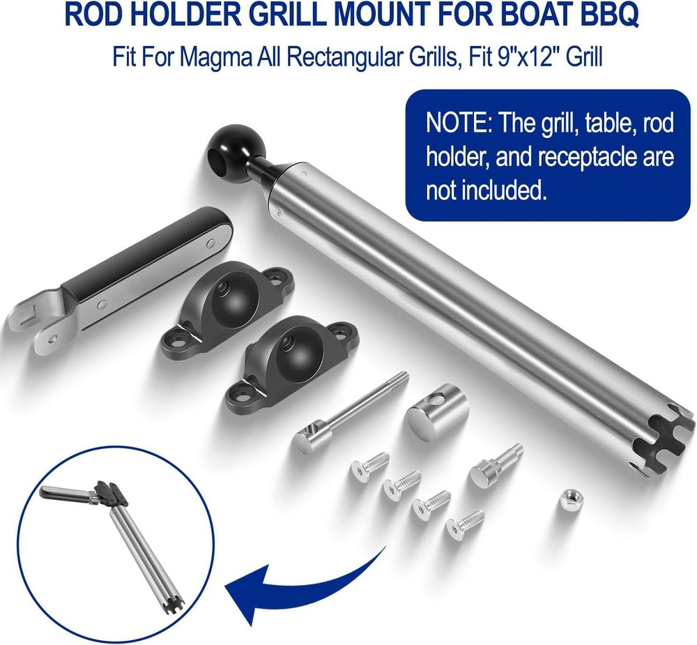 Adjustable Fish Rod Holder Grill Mount T10-355 for Magma All Rectangular Grills