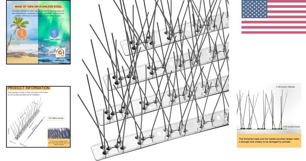 Humane Stainless Steel Bird Spikes: Durable 3.4ft Coverage for Pigeon Control