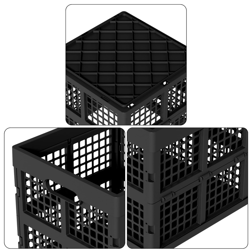 3 PCS Black 18 L Square Milk Crate Plastic Stackable Storage Utility Box