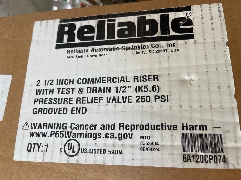 Reliable 2 1/2" Pre-Assembled Riser Test & Drain 1/2" Pressure Relief Valve