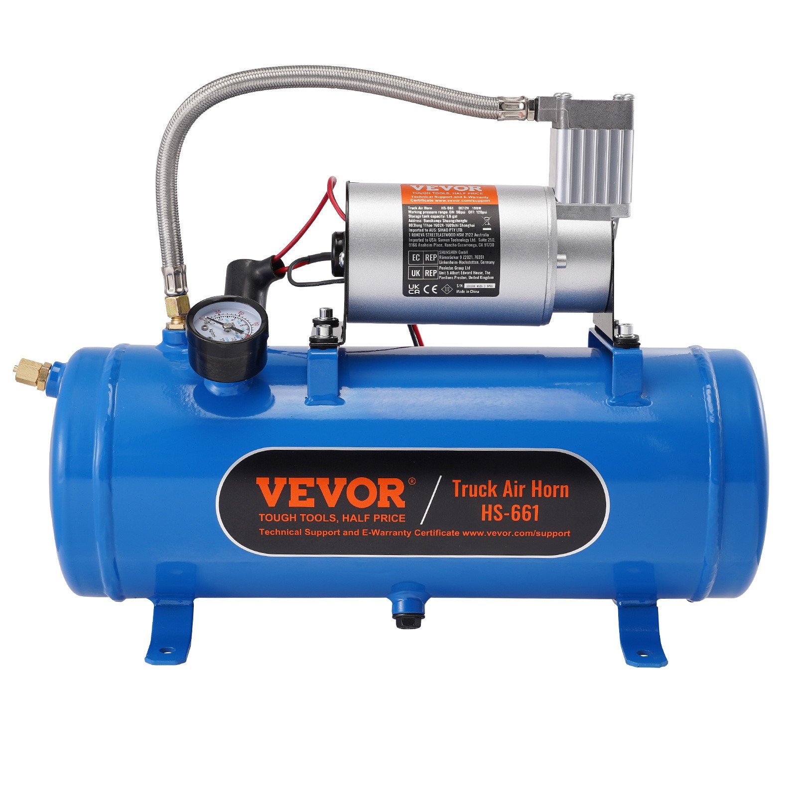 VEVOR 12V Air Compressor with 1.6 Gal/6L Tank Onboard Air Horn Compressor System
