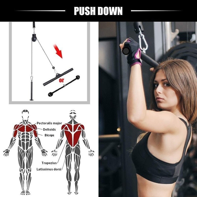 Fitness Pulley Cable System Lat Pulldown Triceps Rope Straight Bar Easy Assemble