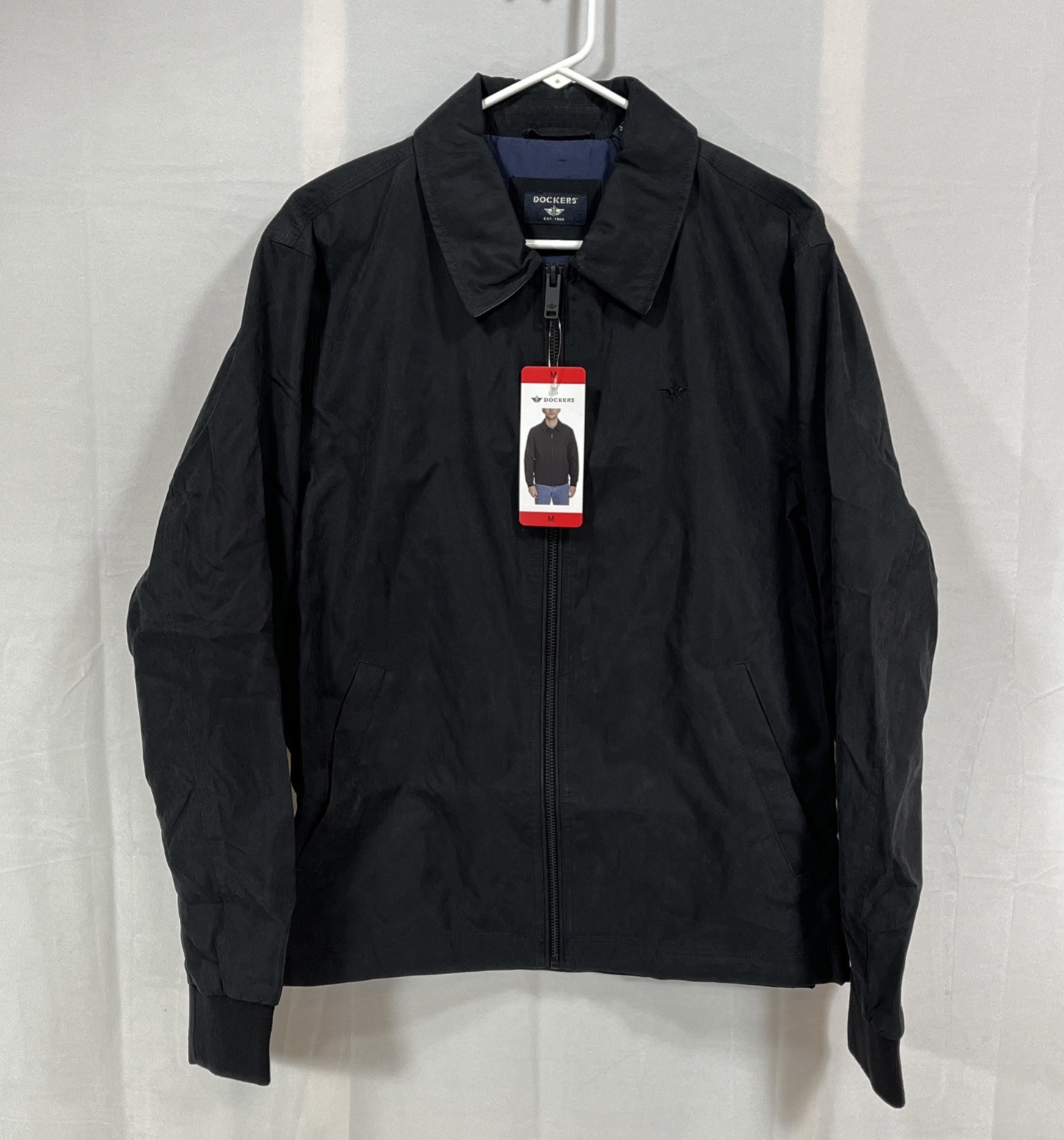 Dockers Bomber Jacket, Black, Men's Medium, Rib Knit Cuffs, Laydown Collar, NEW