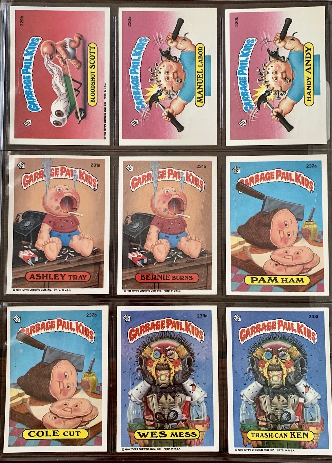 1986 TOPPS GARBAGE PAIL KIDS OS6 ORIGINAL SERIES 6 COMPLETE 88 CARD SET W/BINDER