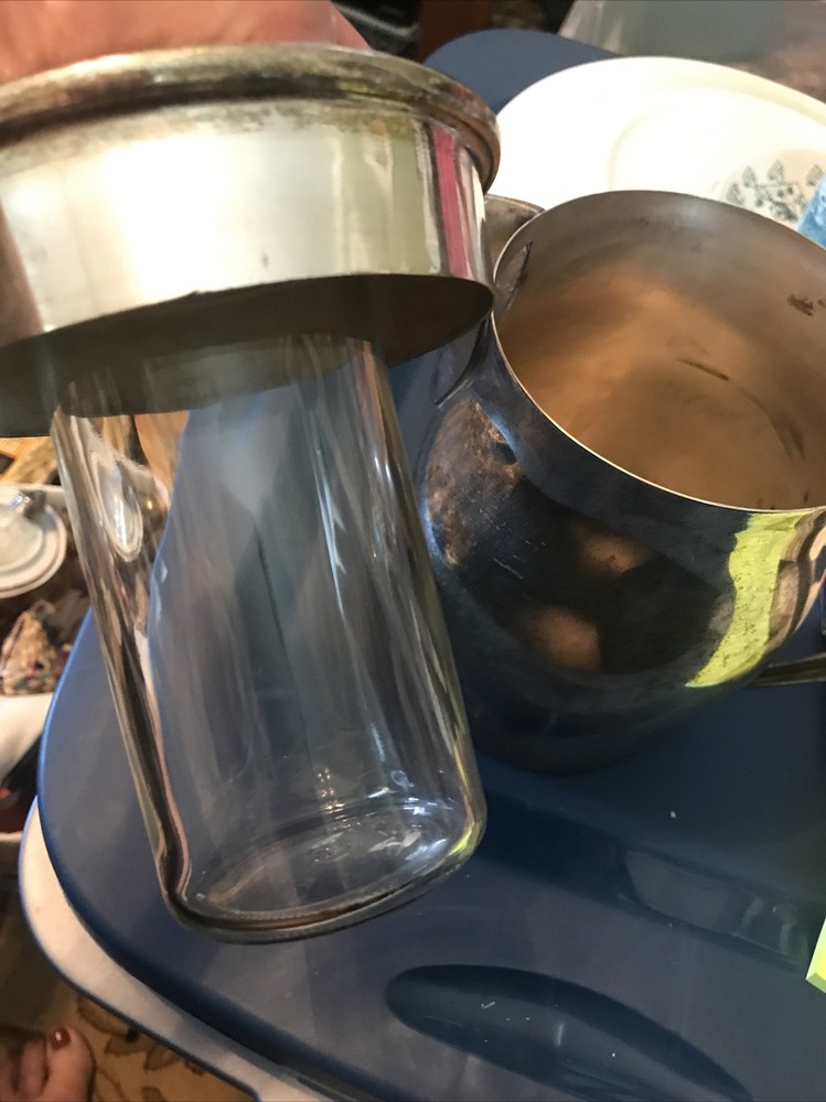Vintage H S Silver On Copper Water Pitcher