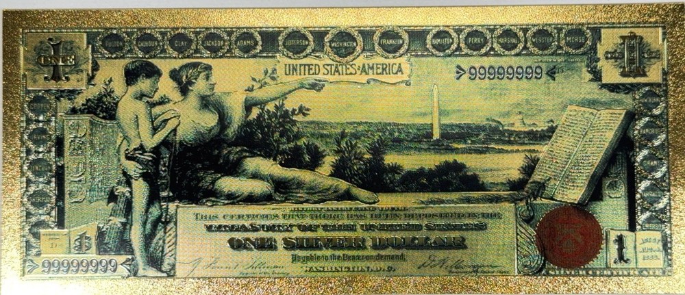 1896 $1 Silver Certificate Gold Foil Novelty Note – Red Seal