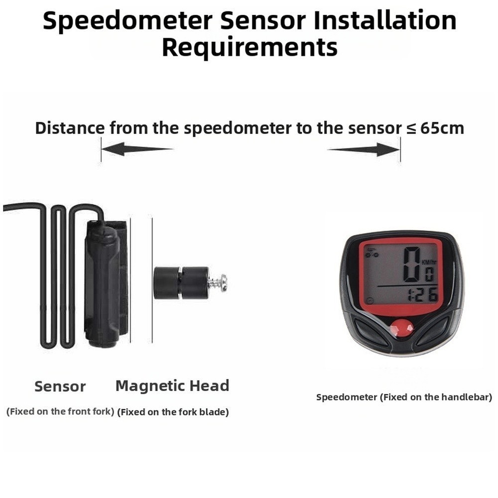 Black Waterproof Bicycle Computer with Speedometer Odometer and 15 Functions