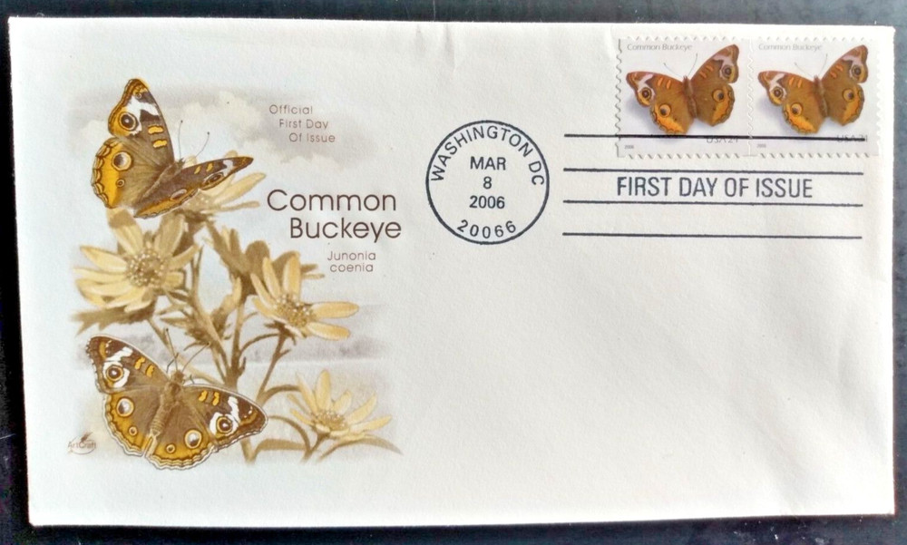 COMMON BUCKEYE MOTH STAMP PAIR 2006 ARTCRAFT CACHET FDC  UNADDR