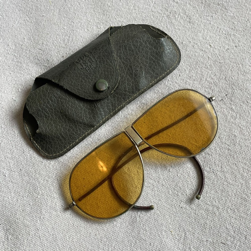 WWII WW2 GPO USN 1945 Foldable Pilot Aviator Glasses w/ Case Navy US Military