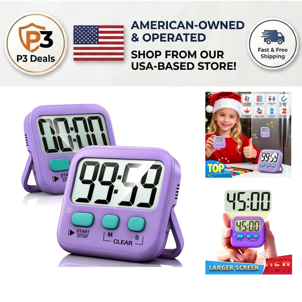 2 Pack Digital Countdown Timers - Loud & Silent Modes for Kitchen & Classroom