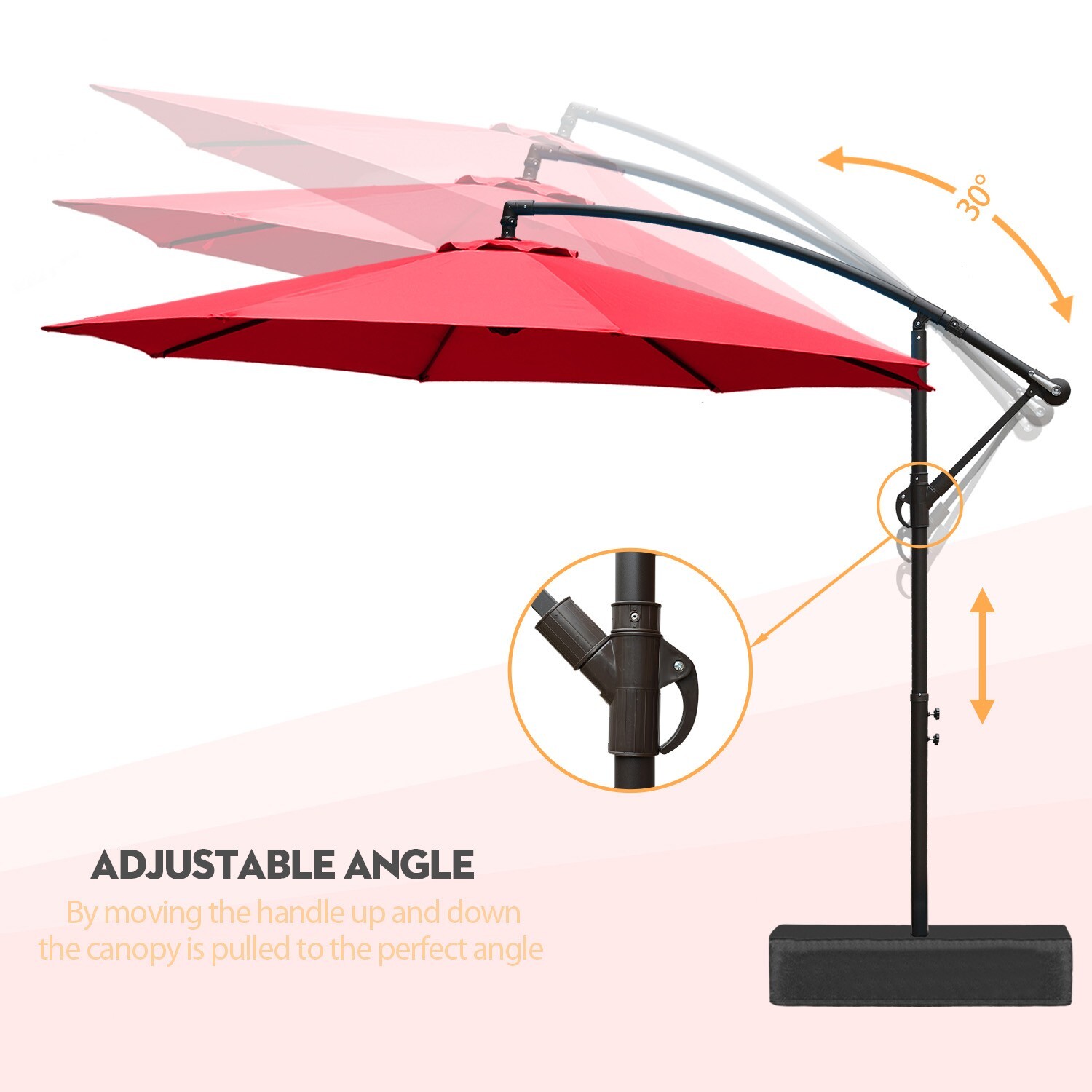 Aoodor 10ft Offset Patio Umbrella Cantilever Hanging Market Umbrella with Base