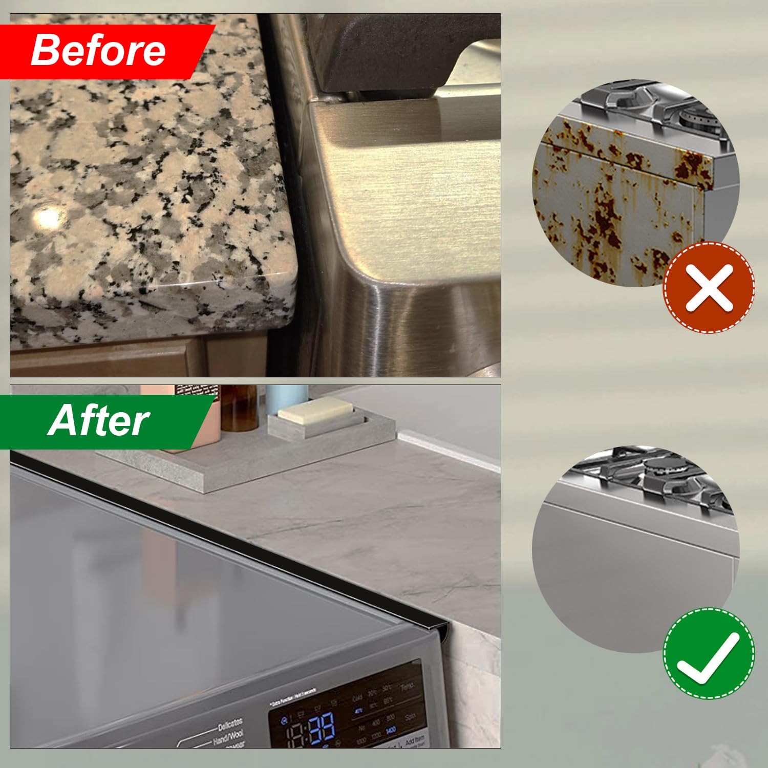 Stainless Steel Stove Gap Covers (2 Pack) – Adjustable Retractable Length 13.8"