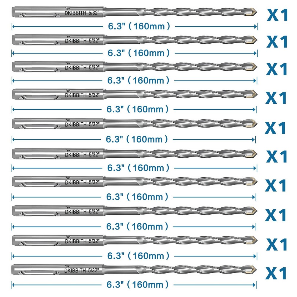 10-Piece 5/32" SDS Plus Drill Bits Rotary Hammer Bit Set, 10 Pcs