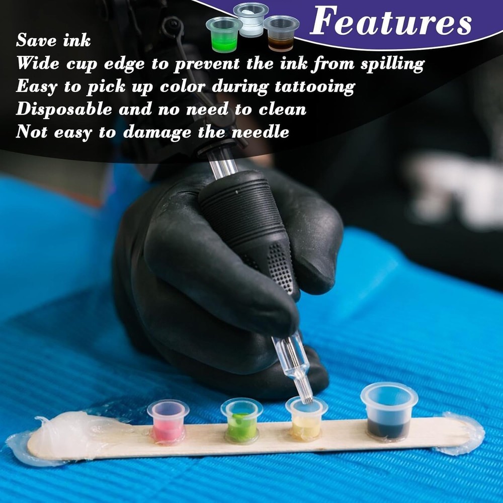 200 Durable Waterproof Tattoo Ink Caps - Mixed Sizes for Precise Application