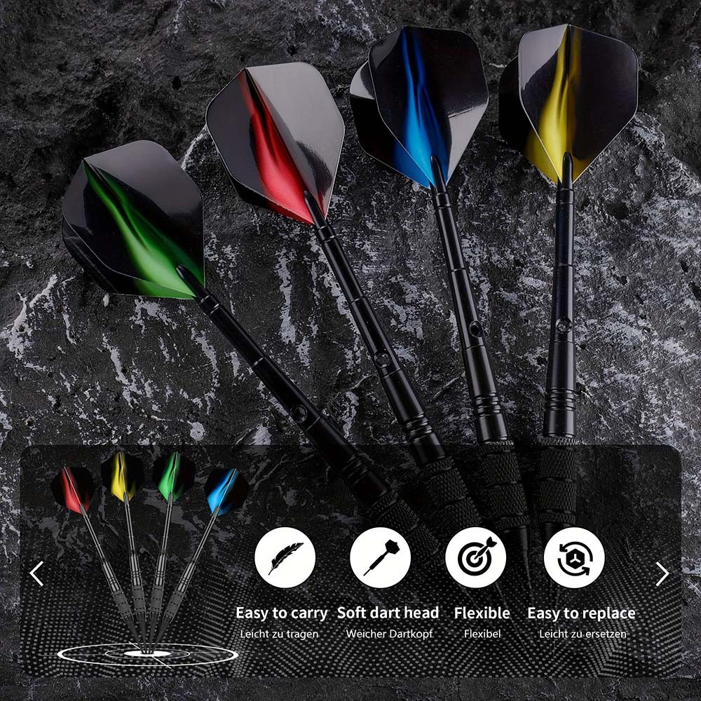 Lightweight Reusable Modern Sleek 12-Piece Replaceable Plastic Soft-Tip Dart Set