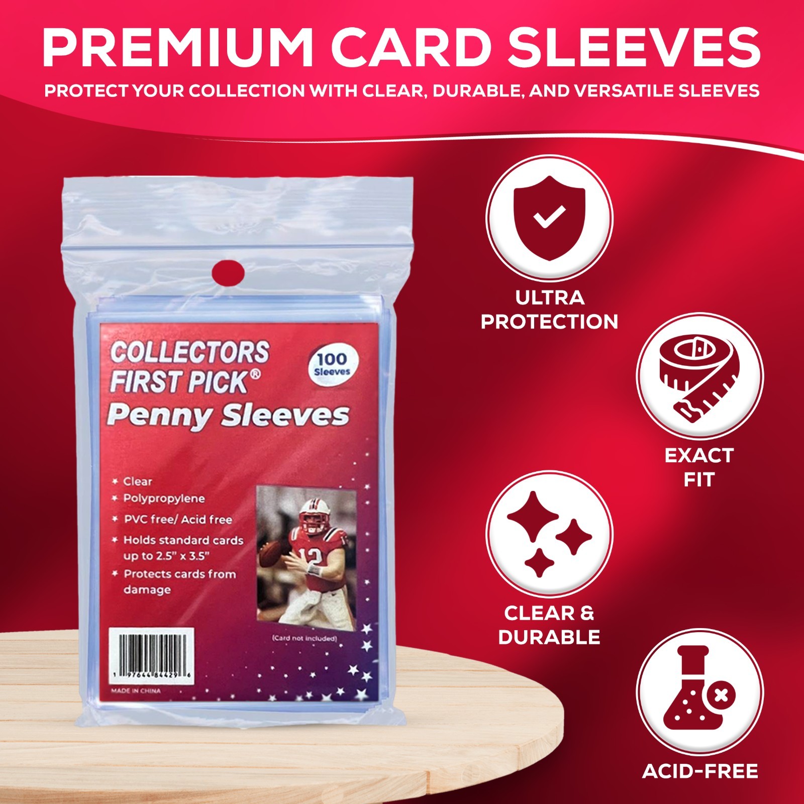 Sealed Case 100 Packs - Exact Fit 2.5" x 3.5" Soft Trading Card Penny Sleeves