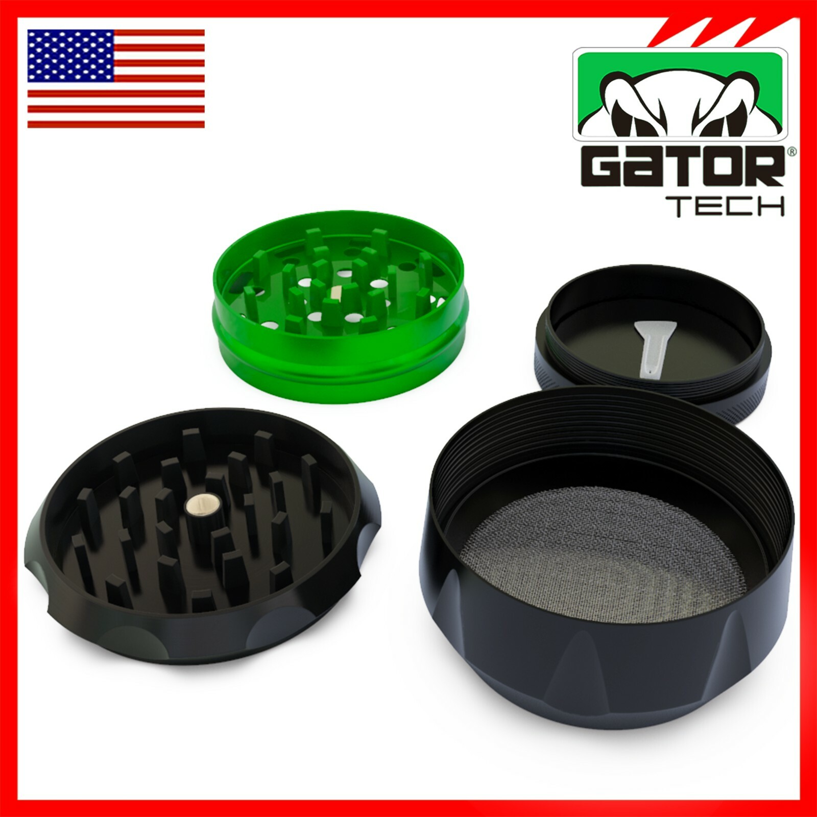 Tobacco Herb Spice Grinder Crusher Smoke 2.0" inch 4-Piece Metal Magnetic Lid