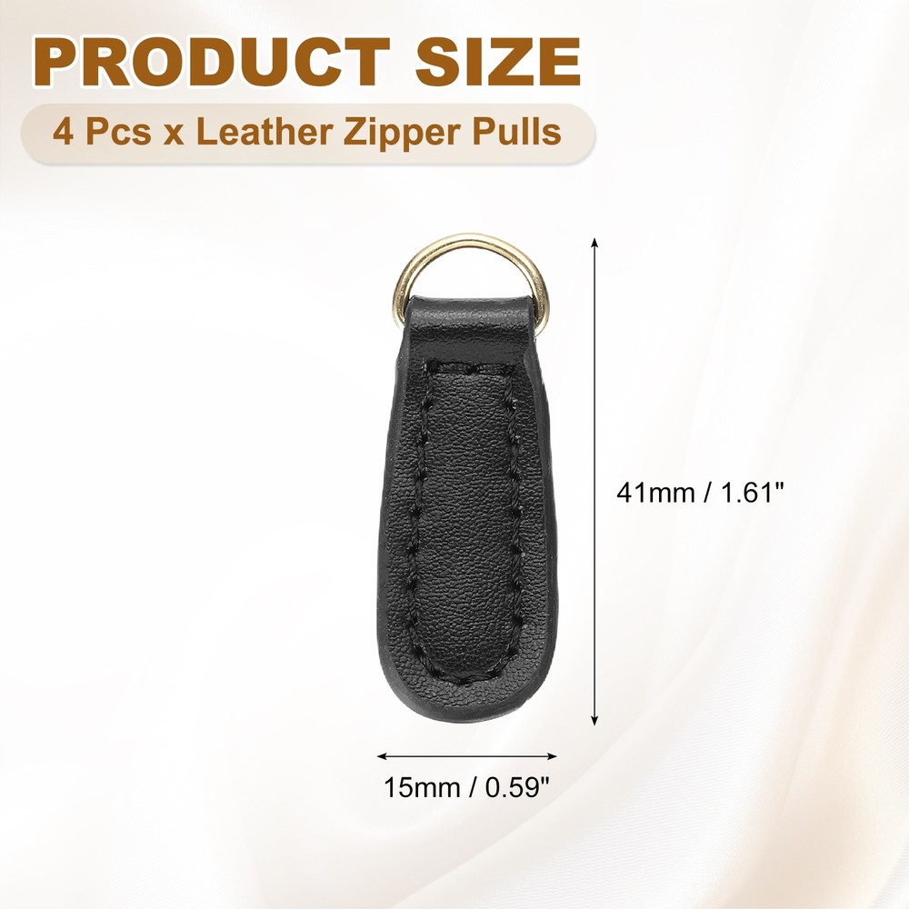 4Pcs Leather Zipper Pull, 1.61 Inch Cowhide Leather Zip Puller(Black)