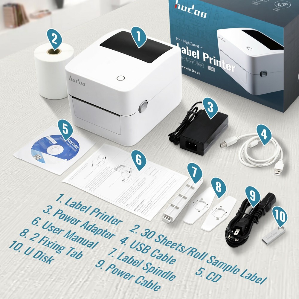 Hudoo 2054K Thermal Label Printer,4X6 Shipping Label Printer (USB)