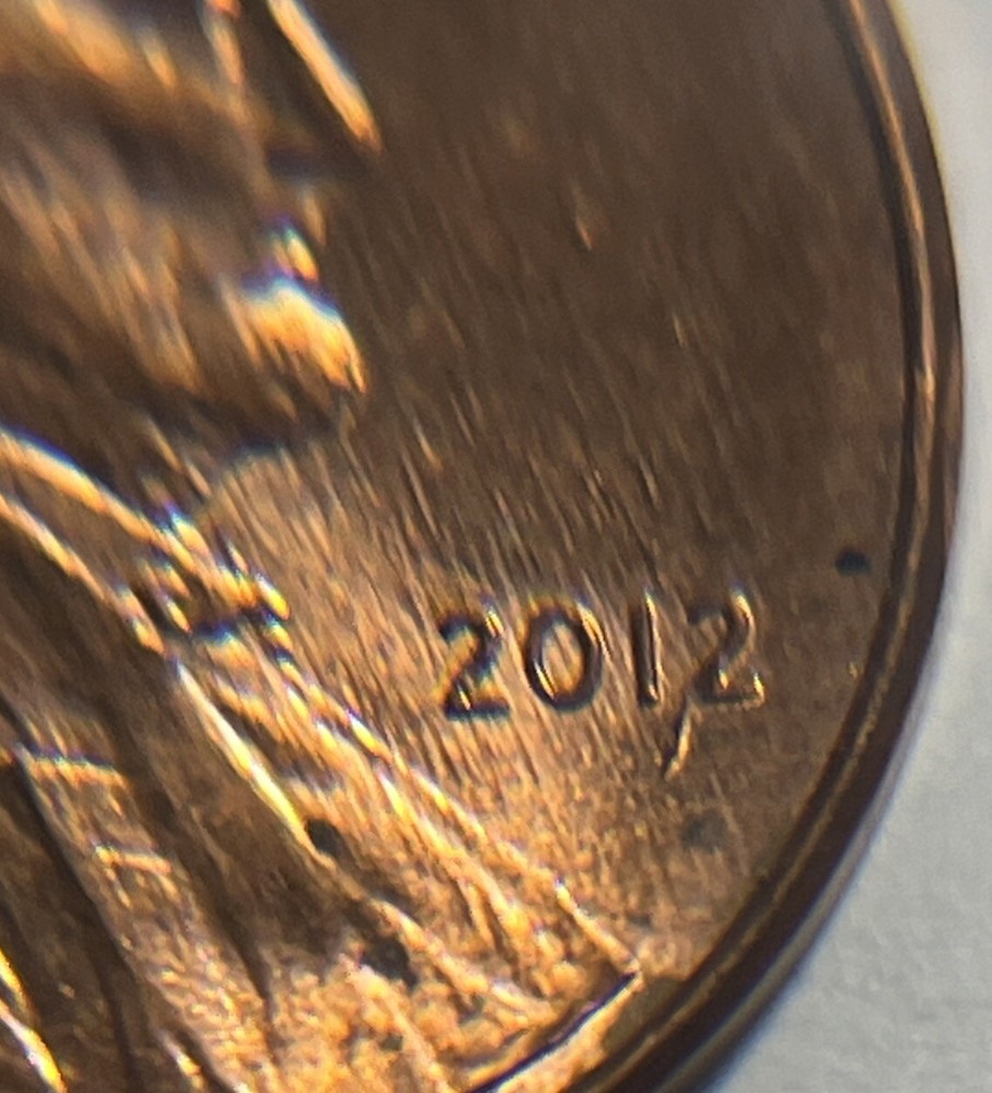 2012 Penny Error Die Crack Between 1 & 2