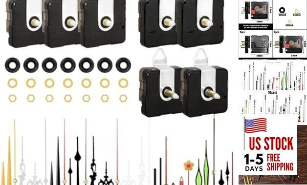 7pcs High Torque Quartz Clock Movement Mechanism Replacement Clock Kit with 10