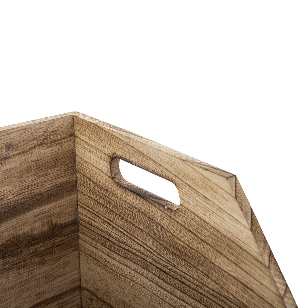 2-Pcs Natural Wood Stacking Open Front Decorative Storage Bin Modern