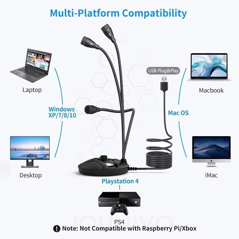 USB Computer Microphone Gooseneck PC Mac PS4 Gaming Streaming