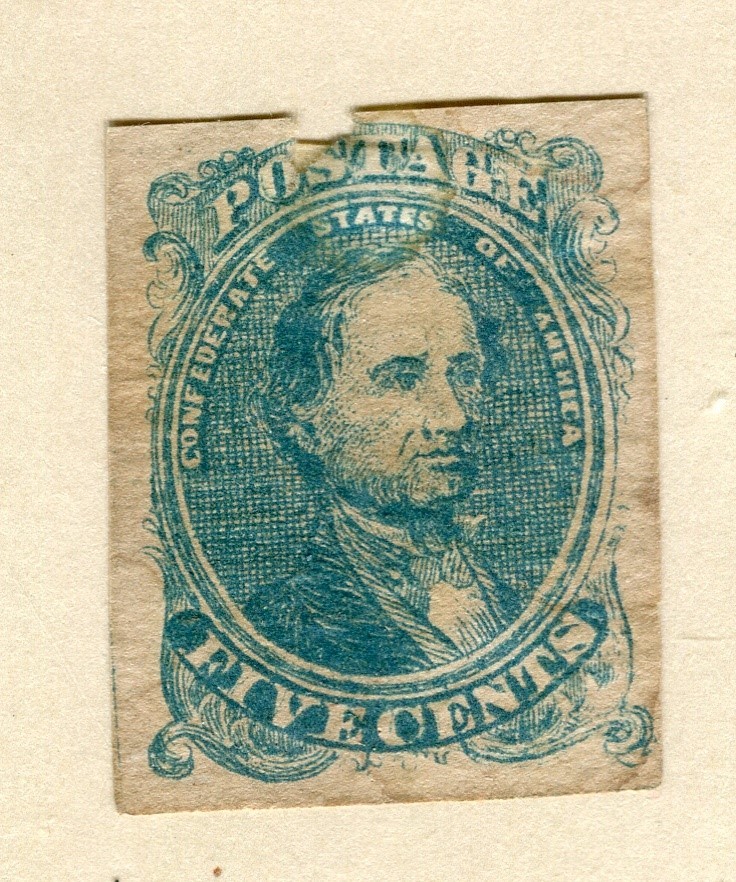 USA CONFEDERATE STATES; Fine forgery of the 1861 Davis Imperf 5c. issue