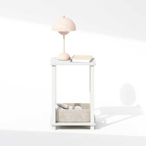 Simplistic Night Stand, 2-Tier Small 1-Pack White/White 2-Tier, Square Tubes