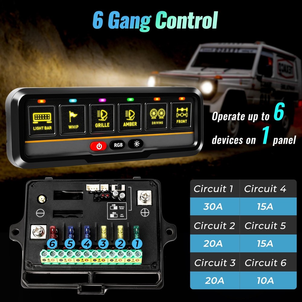 6 Gang Switch Panel Universal Circuit Control Relay System Automatic Dimmable...