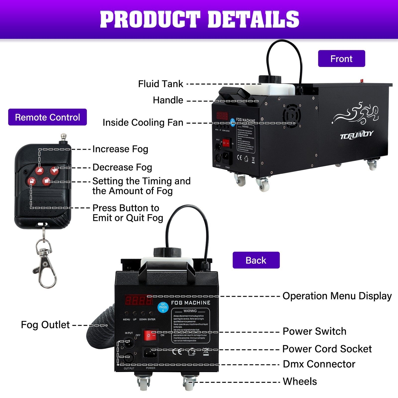 1500W Low Lying Fog Machine for Halloween Stage DJ Ground Fogger With DMX Remote