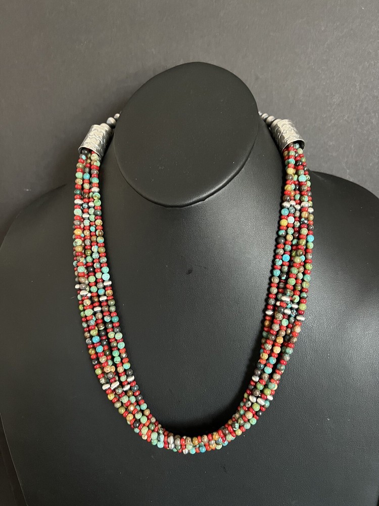 Sterling silver Multistone bead necklace 24 inch