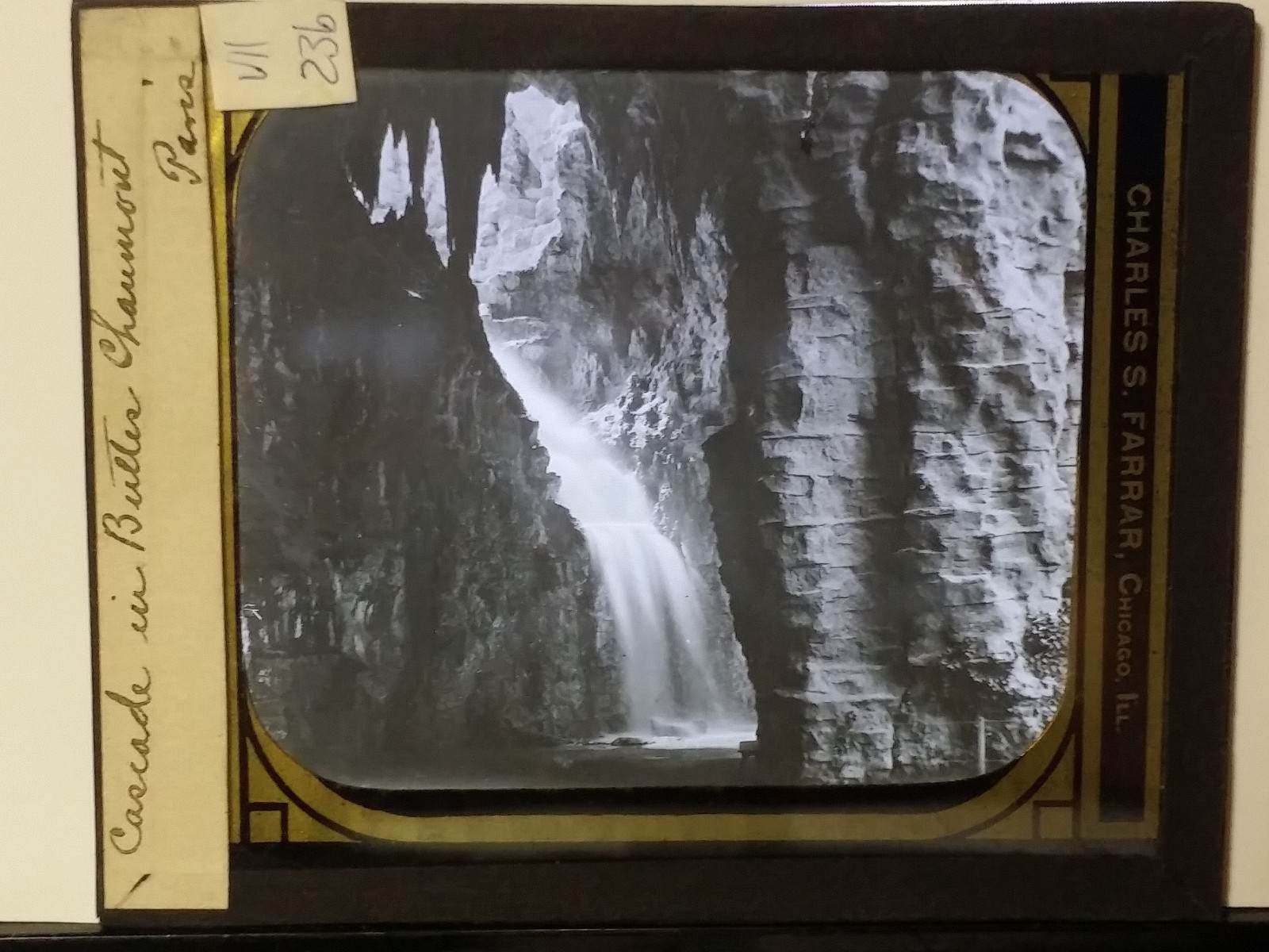 Cascade in Parc des Buttes Chaumont, Paris, France, Magic Lantern Glass Slide