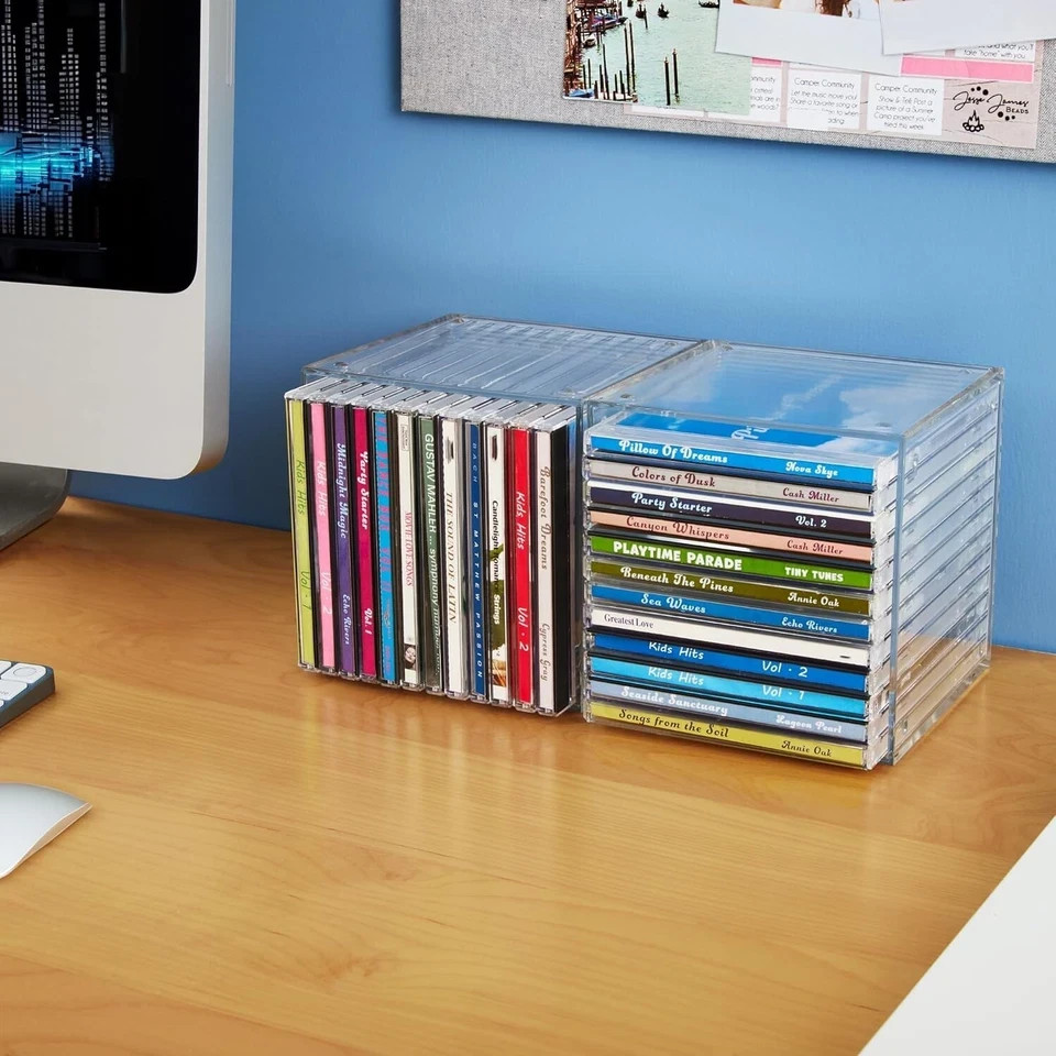 STORi Stackable Clear Plastic CD Organizers 2 Pack Cube Jewel Transparent New