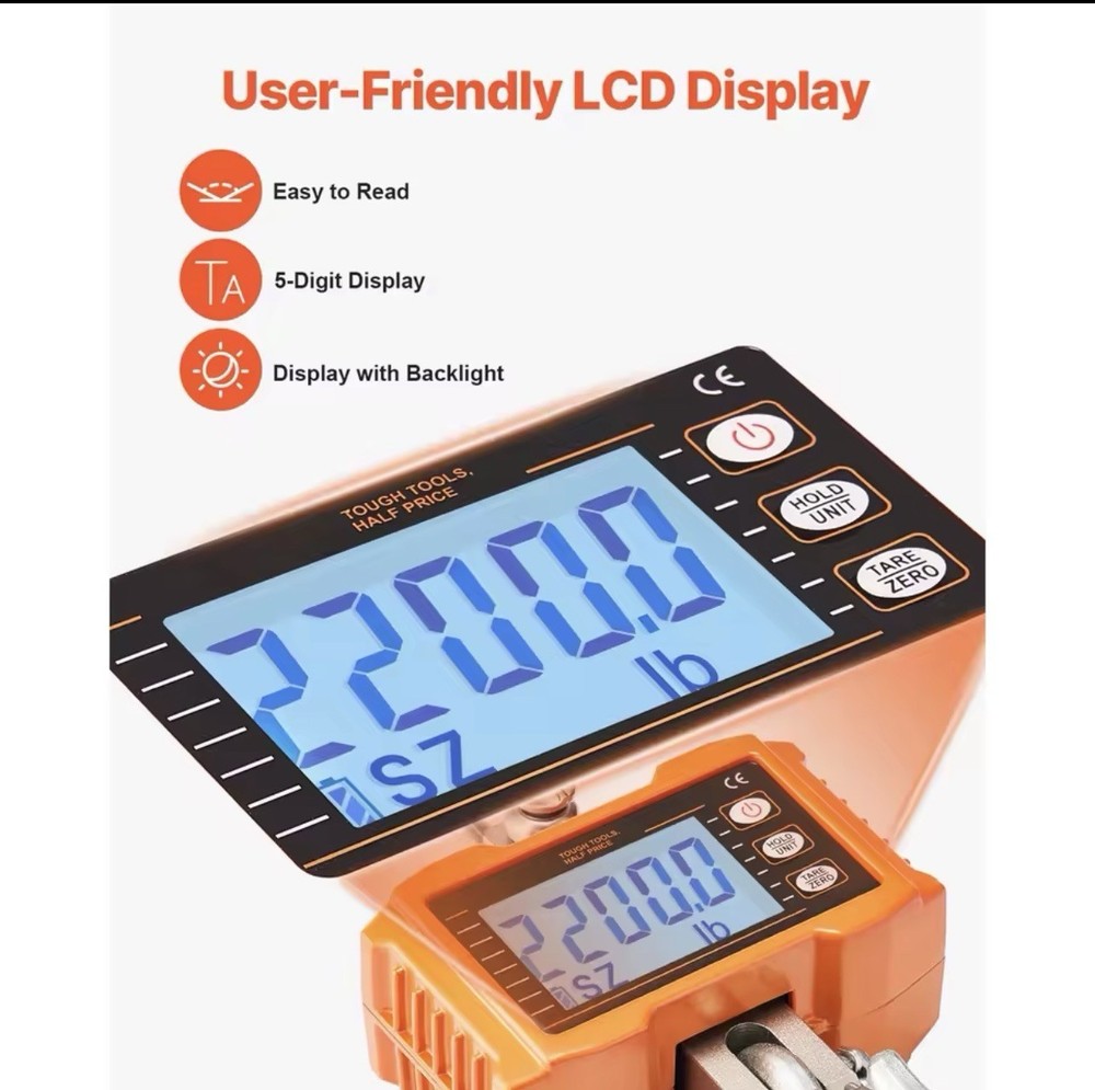 TOUGH TOOLS - Hanging Scale 2200lb Remote Control Backlit Display Auto-Off