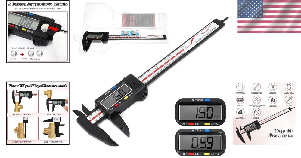 Versatile 6 Inch Measuring Tool - Digital Caliper with Smart Auto-Off Feature